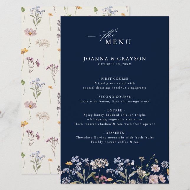 Menu Vår Wildblomme Meadow Bröllop (Fram/baksida)