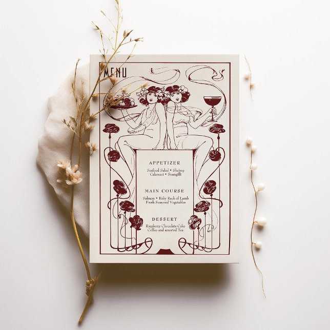 Menu Vintage Burgundy Red Art nouveau Inbjudningar (Skapare uppladdad)