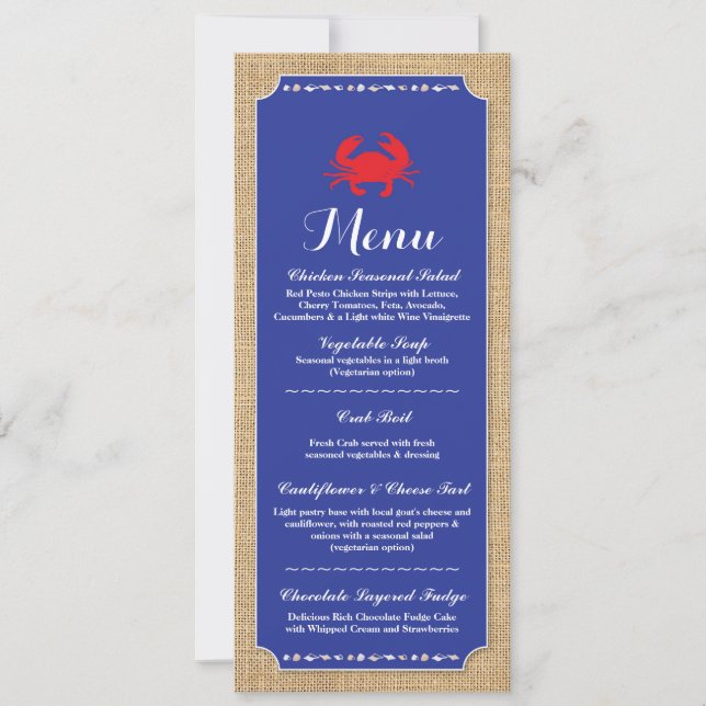 Menu Wedding Reception Crab Boil Beach Inbjudningar (Framsida)