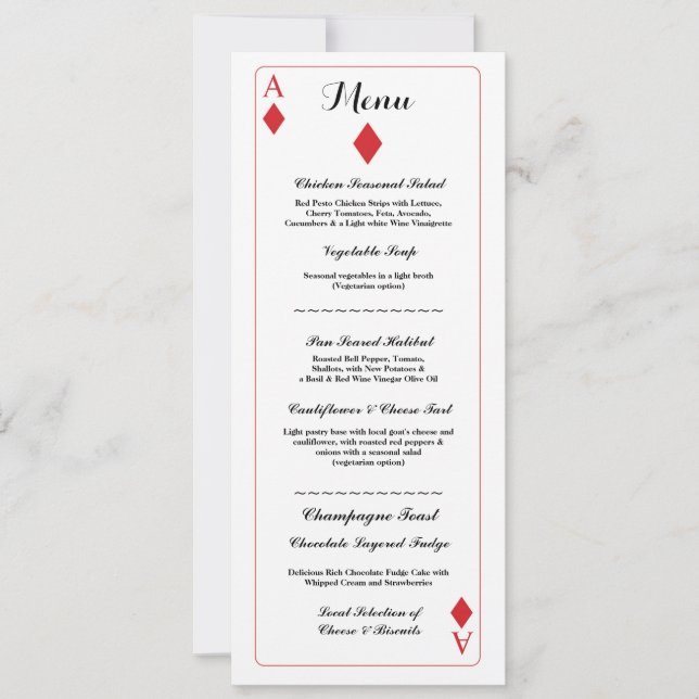 Menu Wedding Reception Diamond Spelar in Cards Ace Inbjudningar (Framsida)