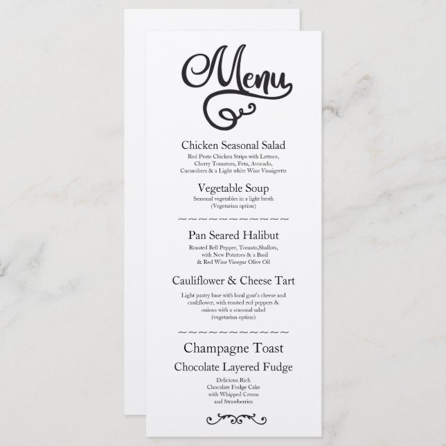 Menu Wedding Reception Elegant Kraft-skript Inbjudningar (Fram/baksida)