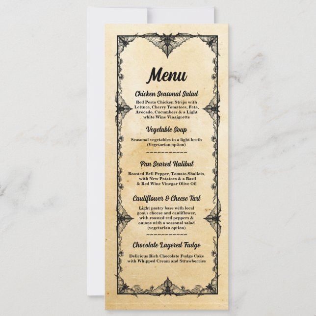 Menu Wedding Reception Gothic Ram Halloween Inbjudningar (Framsida)