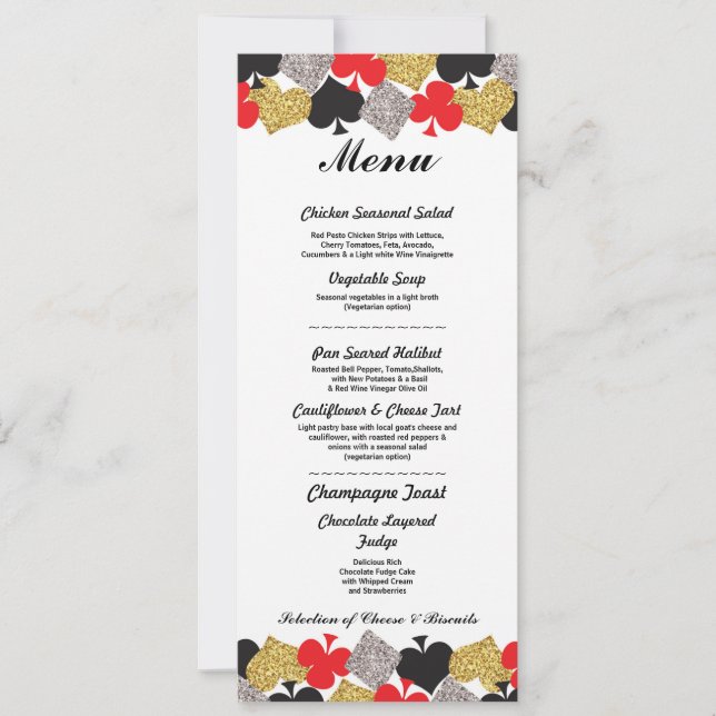 Menu Wedding Reception Las Vegas Casino Card Inbjudningar (Framsida)