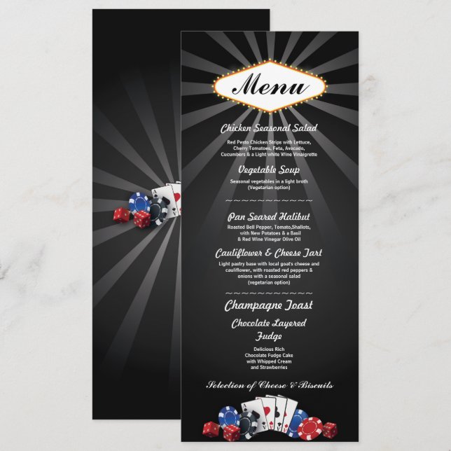 Menu Wedding Reception Las Vegas Casino Card Inbjudningar (Fram/baksida)