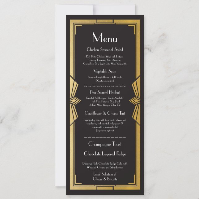 Menu Wedding Reception Rustic 1920's Art Deco Inbjudningar (Framsida)