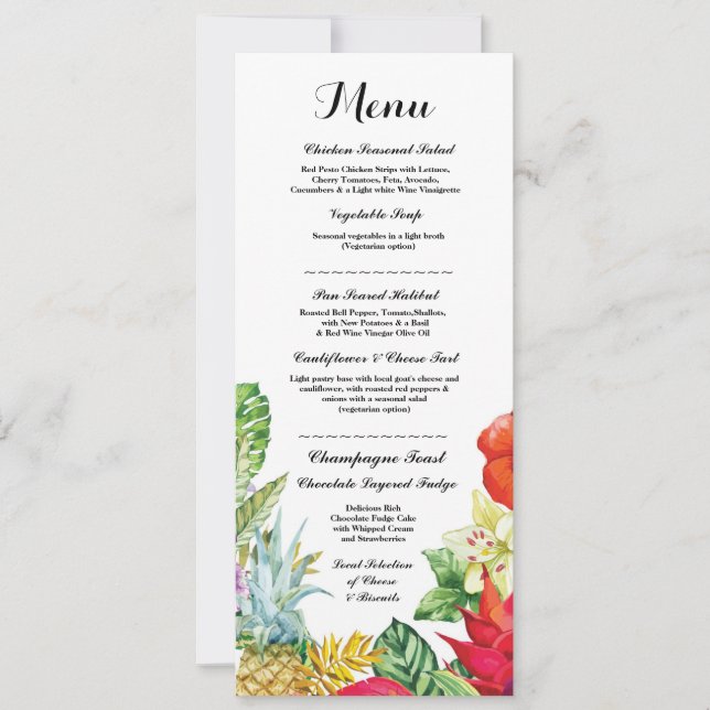 Menu Wedding Reception Rustic Luau Aloha Cards Inbjudningar (Framsida)