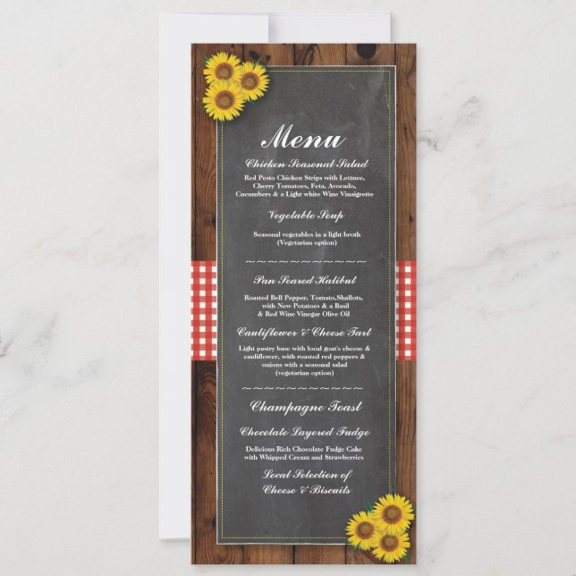 Menu Wedding Reception Rustic Red Chalk Wood Check Inbjudningar (Framsida)