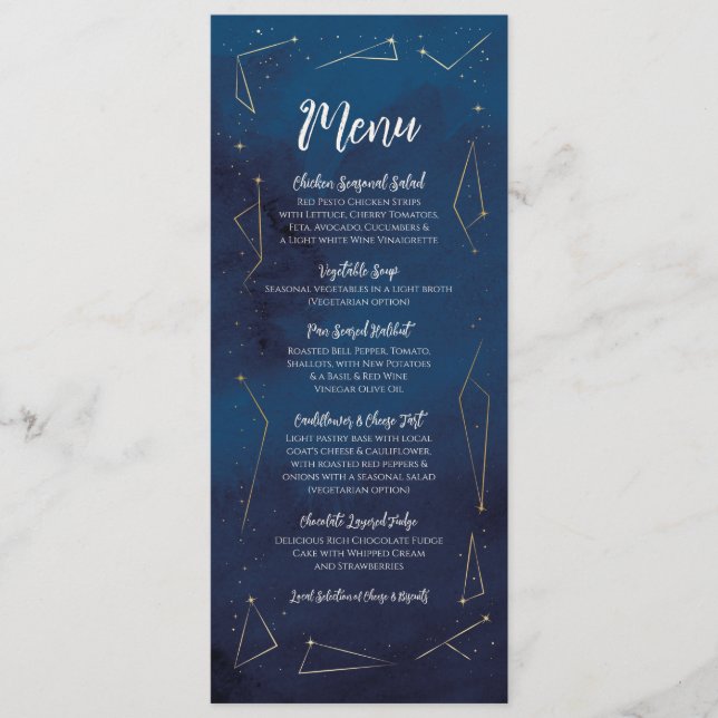 Menu Wedding Reception Stjärntecken Navy Cosmic Meny (Framsida)