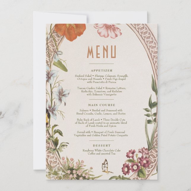 Menu Wedding Vintage Card Inbjudningar (Framsida)