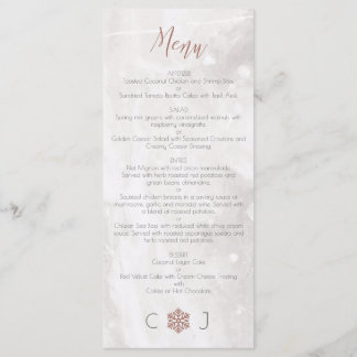 Menu Winter Faux Ro Guld Snöflingor Bröllop Meny