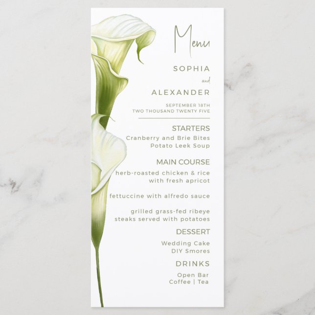 Menus for a modern wedding. meny (Framsida)