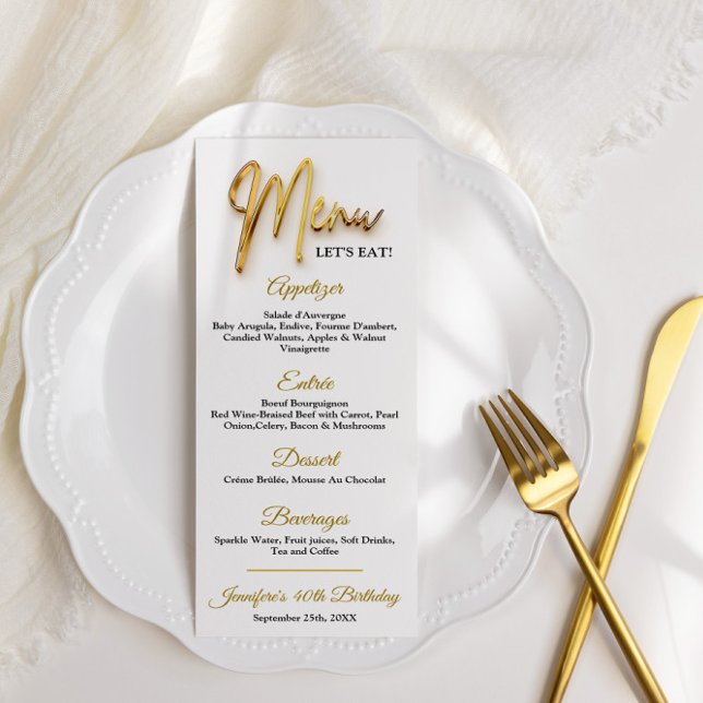 Meny - 3d Guld Text Minimalistisk Design (Gold 3d text modern Menu Card)