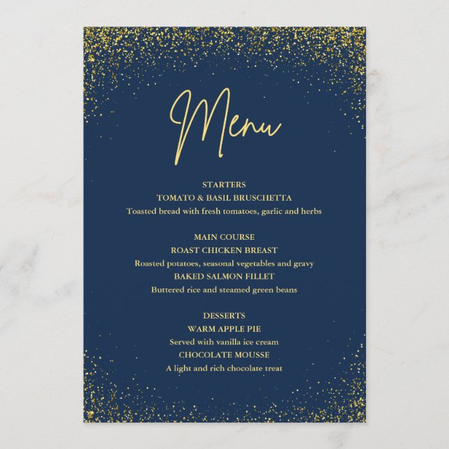 Meny 75-årsdag Navy Guld Glitter (Framsida)