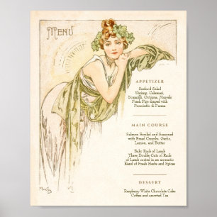 Meny Art Nouveau Bröllopsmiddag av Mucha Poster