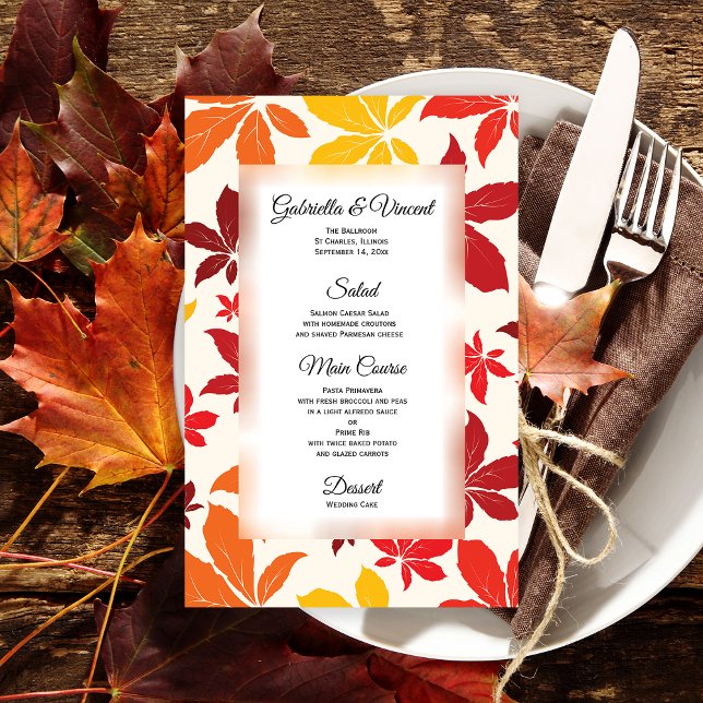Meny Bright Höst löv Bröllop (Set a warm Autumn table for your celebration event with the festive Bright Fall Leaves Menu.)