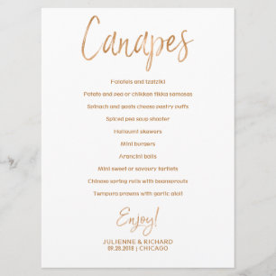 Meny bröllop Canapes Snyggt Guld Ro Lettered Inbjudningar