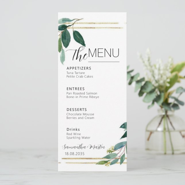 Meny Bröllop i Grey Minimal Script (Stående Fram)