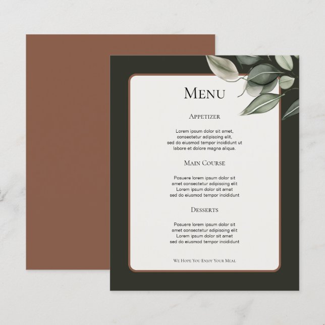 Meny Bröllop i Grönt för upplöst Personlig (Fram/baksida)