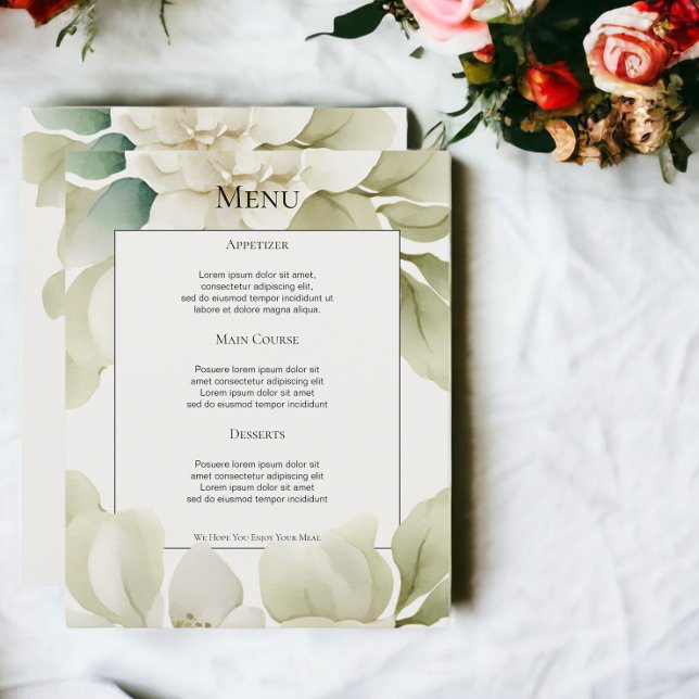 Meny Bröllop i Grönt för upplöst Personlig (Muted Green Foliage Personalized Wedding Menu from Ricaso)