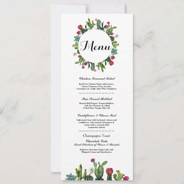 Meny Bröllopsfest Cactus Fiesta Mexikanska menyer Inbjudningar (Framsida)