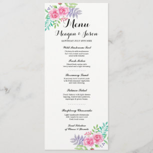Meny Bröllopsmottagning Eleganta Blommor Ros Kort