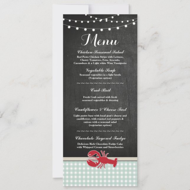 Meny Bröllopsmottagning Kräftskiva Hummer Strand Inbjudningar (Framsida)