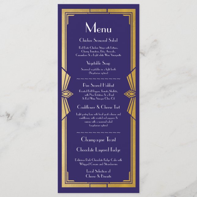 Meny Bröllopsmottagning Rustik 1920-tal Navy Art D (Framsida)