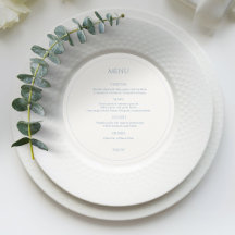 Meny Dusty Blue & Ivory Monogrammed Round Bröllop