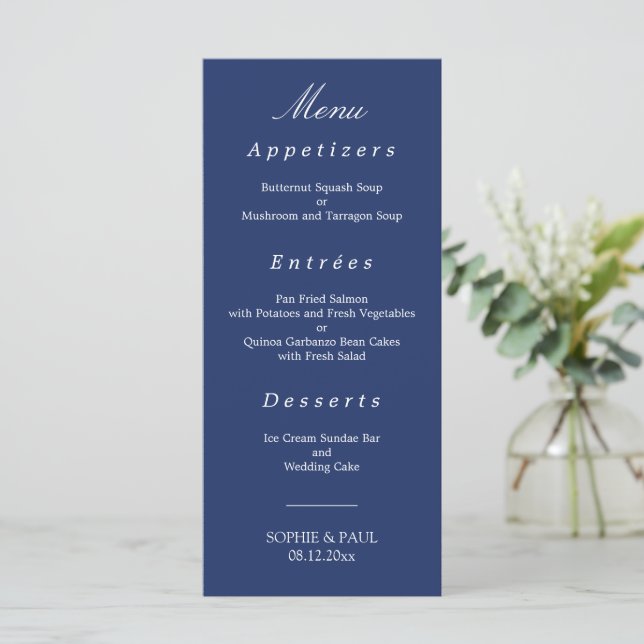 Meny elegant Navy Blue Bröllop (Stående Fram)