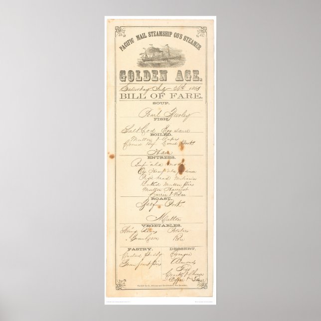 Meny för ångaren "Golden Age" (1276A) Poster (Framsidan)