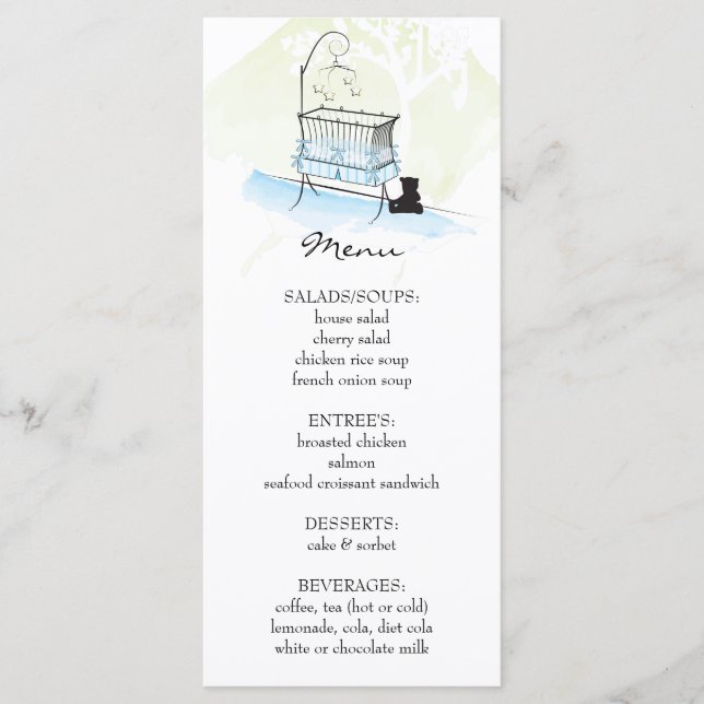 Meny för baby shower för babylathund | (Framsida)