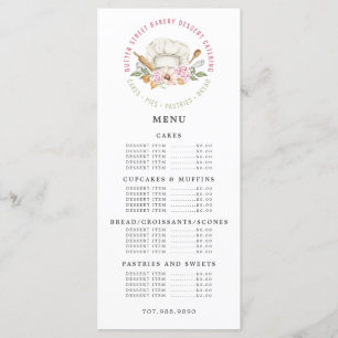 Meny för Baker Bakery Watercolor Bakers Verktyg Ut