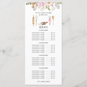 Meny för Baker Bakery Watercolor Bakers Verktyg Ut