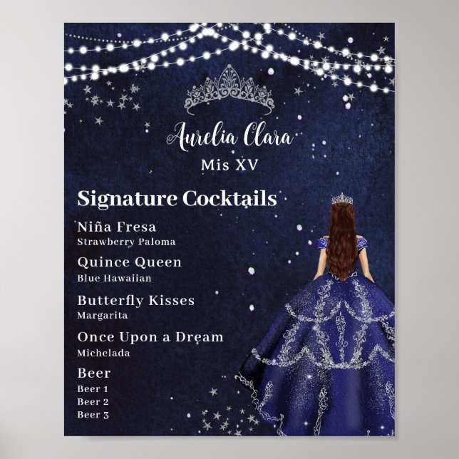 Meny för berikad martinblå Quinceanera Pub-drink Poster (Framsidan)