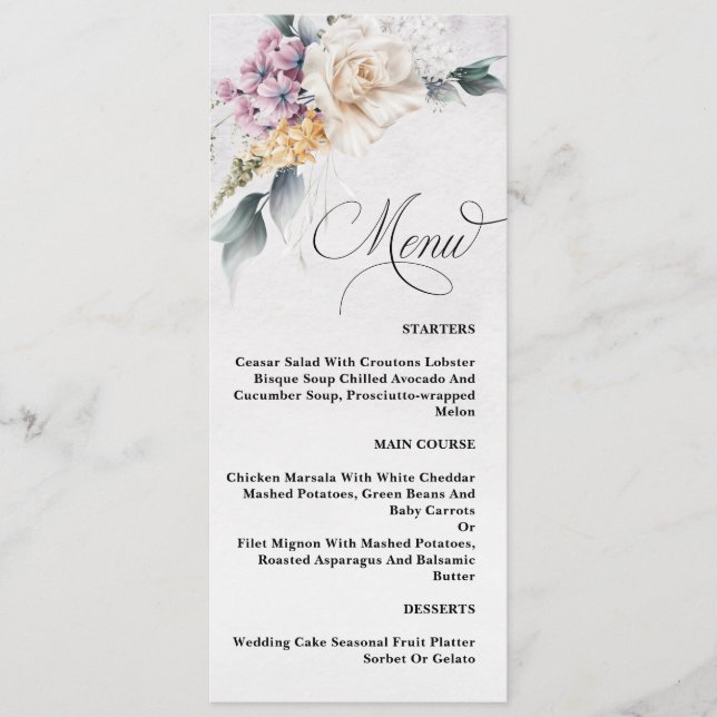 Meny för Blommigt med vattenfärg - Kalligrafi Mode (Framsida)