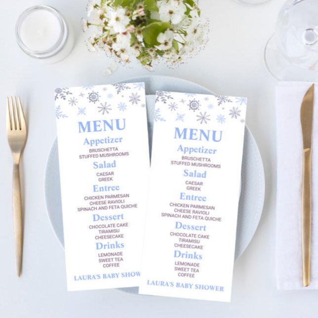Meny för Blue Snowflake Baby Shower Food Menu (Skapare uppladdad)