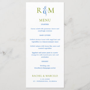 Meny för Bright Grönt Blue Simple Monogram Bröllop
