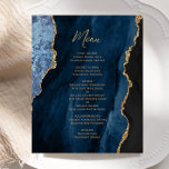 Meny för Bröllop i i för budgetmarinblått Guld<br><div class="desc">Den moderna bröllop-menyn i elegant har en marin blå vattenfärg som ruttnar gräns med faux guld glitter. Anpassadet kombinerar handskriftsskript för guld-färgad och kopparplåt typsnitt. Den omvända sidan har en matchande marin blå och guld-agate-design.</div>