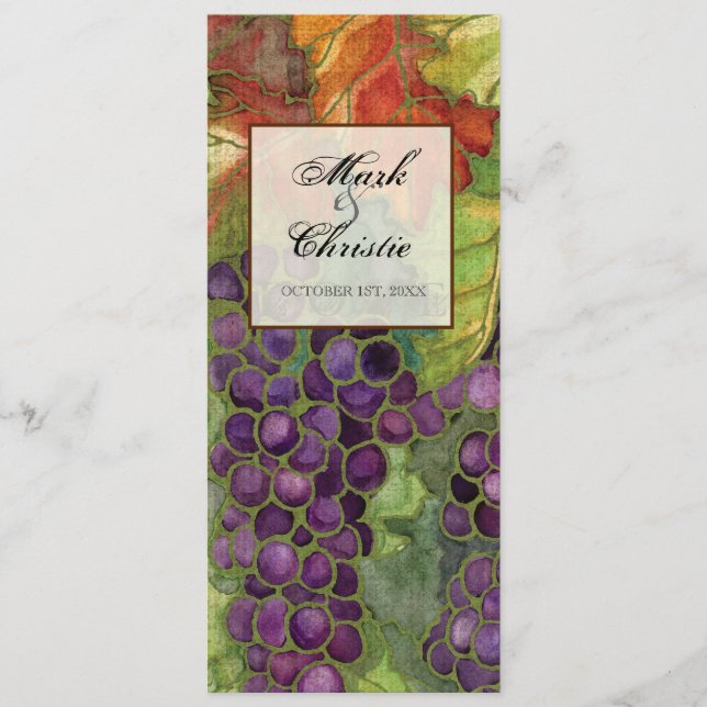 Meny för bröllopmiddag, höstdruvalöv (Framsida)