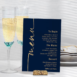 Meny för Calligraphy Navy Blue Guld Bröllop Poster