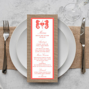 Meny för Coral Seahorse Burlap Beach Wedding Menu