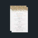 Meny för Elegant Guld Glitter Bröllop<br><div class="desc">Menyn Bröllop i Glitter i Guld med-skript för budgetElegant. Ett budgetskript prist storlekt på 5, 5 x 8, 5 tum, ett snyggt-skript med dekortecken för rubricern Menu och ett faux glitter gräns överst på båda sidor i guld. Anpassa enkelt resten av texten till dina egna detaljer, vilket inkluderar alternativ för...</div>