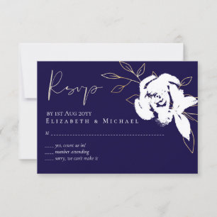 Meny för elegant Navy Blue White Guld Bröllop OSA