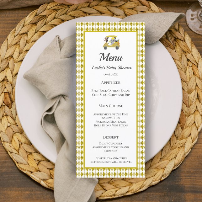 Meny för glitter Elephant & Monkey Golf Baby Showe (Skapare uppladdad)