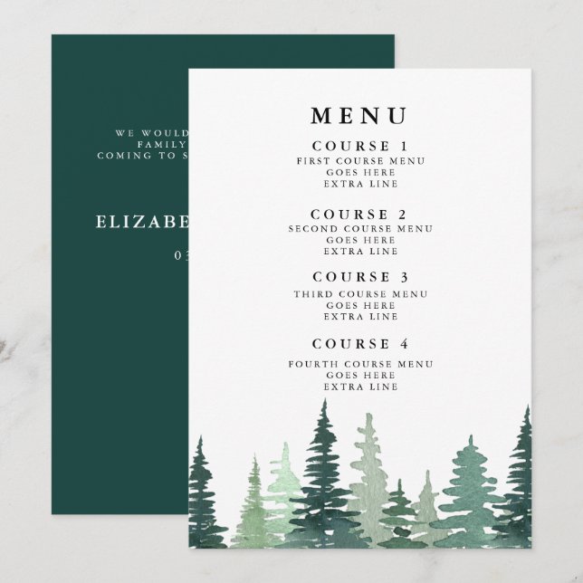 Meny för Gräs Watercolor Winter Wedding (Fram/baksida)