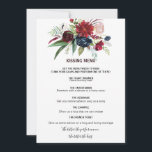 Meny för  kissing-Blommigt i den moderna burgundyf<br><div class="desc">Denna moderna burgundi marinkyssmeny för  blommigt är perfekt för ett elegant bröllop-mottagande. Utformningen har röd,  burgudisk,  marin,  lila,  blå och  vackert handmålade blommor och grönt löv.</div>