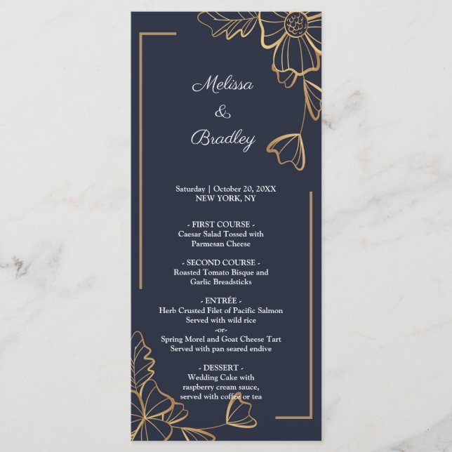 Meny för marin och gyllene blommigt (Framsida)