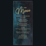 Meny för marint blått och blått vatten och Guld Br<br><div class="desc">Perfekt av marin blått och skalat vattenfärg och Guld-glam-calligrafi för Fall- eller Winter-bröllopsmeny-kort med trendiget handskrivet skrivteckensnitt! ~ Kolla min butik för att se hela samlingen i bröllop med den här designen!</div>