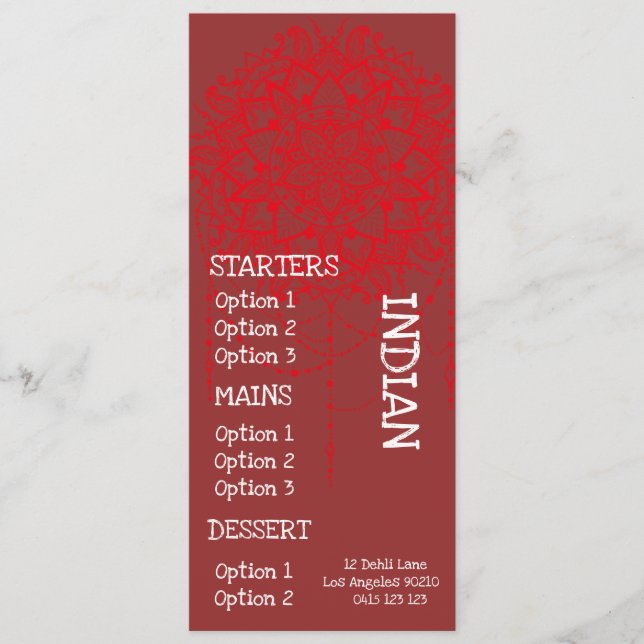Meny för middag på indisk restaurang (Framsida)
