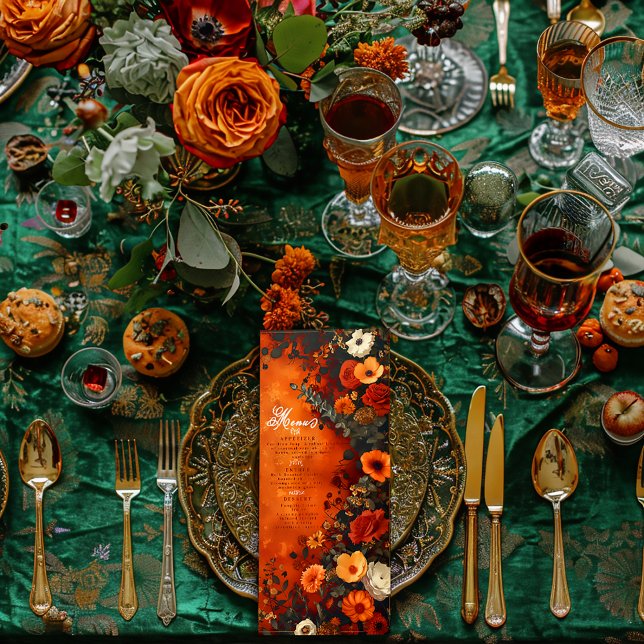 Meny för minsta möjliga Orange för brinnande höst (Enchanting Druid Hill Intimate Dinner Wedding Menu )